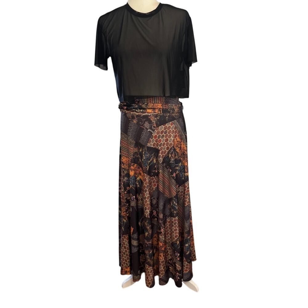 Vintage Patchwork Print Maxi Skirt – High Waist Boho Art Nouveau Size Small - Picture 2 of 6